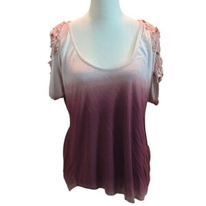 Venus Ombre Pink Top Crochete and Pearls Lace Cold Shoulders Women's L
